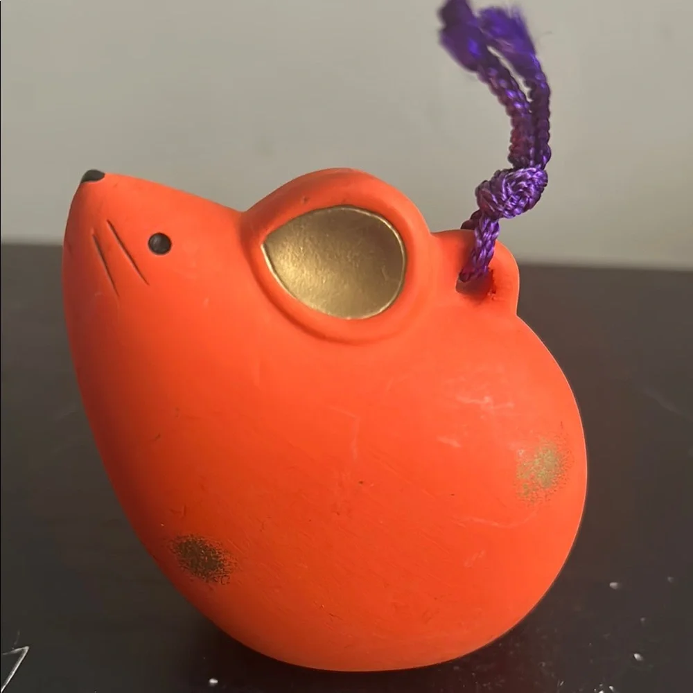 Orange Clay pottery Japanese Mouse Bell